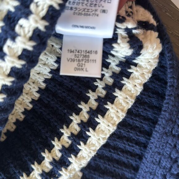 LANDS’ END Chunky Cotton Blend Navy Striped Women’s L 14-16 Sweater Casual EUC - Picture 10 of 12